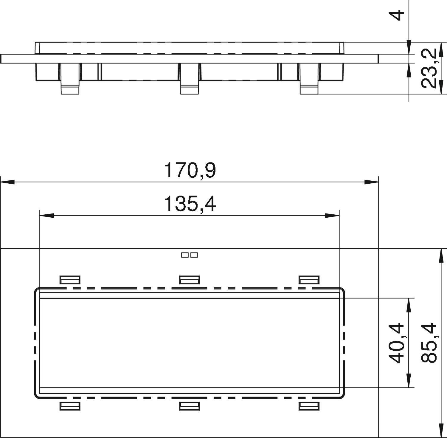 Espelho triplo Modul 45 para T4L/T8NL Poliamida preto grafite RAL 9011 – Imagem 2 de 2