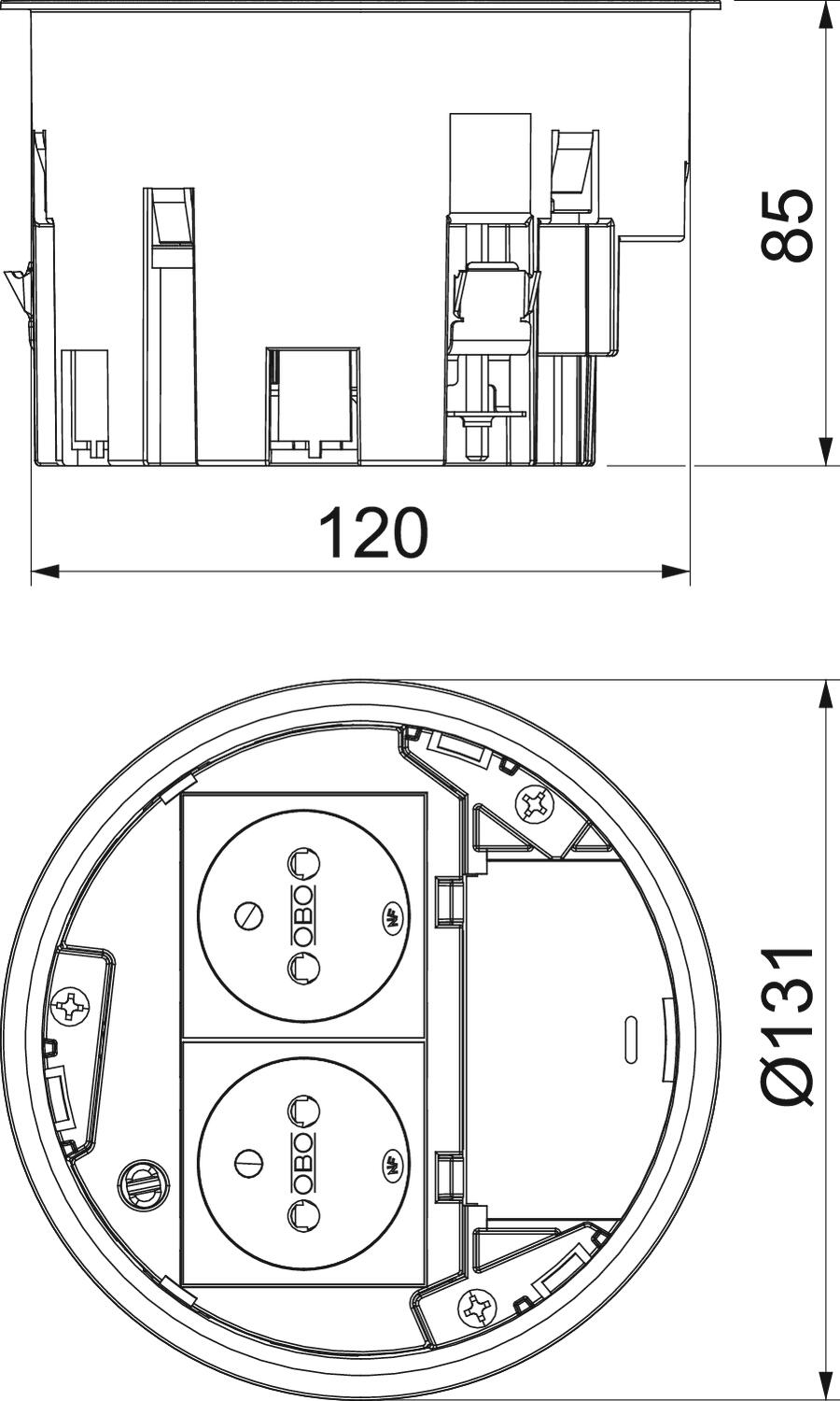 Suporte de montagem para GESR2 com dupla tomada NF Poliamida preto grafite RAL 9011 – Imagem 2 de 2