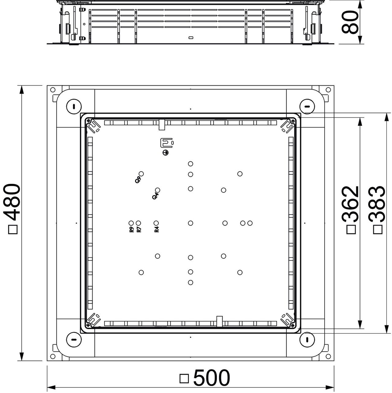 Junction and branch box for screed height 115-160 mm 500x480x80 Aço galvanizado pelo método Sendzimir – Imagem 2 de 2