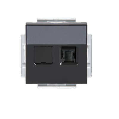 Modularuttag med 2xRJ-45, Cat6 UTP, antracit