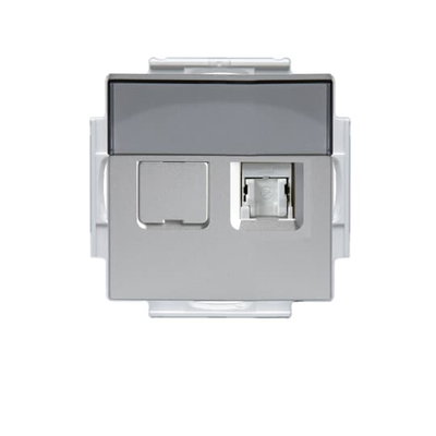 Modularuttag med 2xRJ45, Cat6 UTP, aluminium