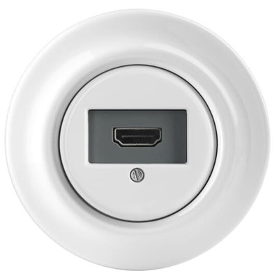 HDMI-uttag 1xHDMI Komplett med täckram, Vit porslin, utan klor