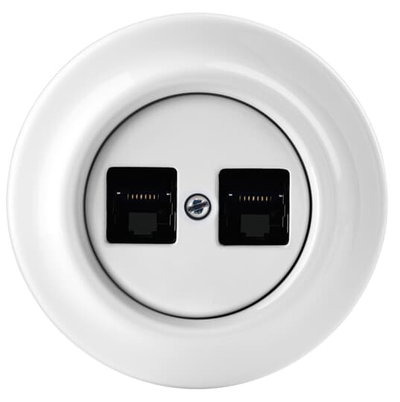 Datauttag 2xRJ 45 Datauttag Komplett med täckram, Vit porslin, utan klor