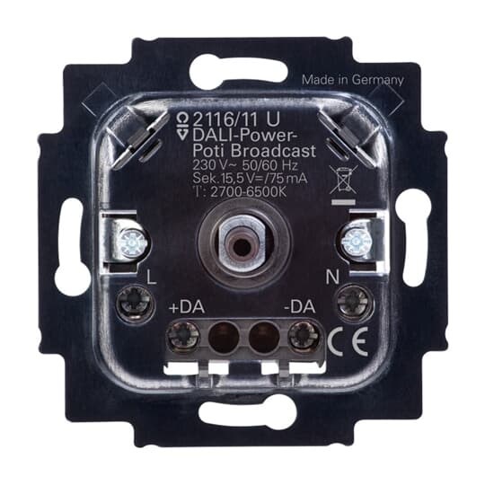 DALI-vriddimmer med funktionen "Tunable white". Inbyggd strömförsörjning. Komplett med centrumdelar, ratt och ram.
