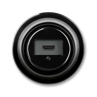 1xHDMI Komplett med täckram, Svart porslin, utan klor