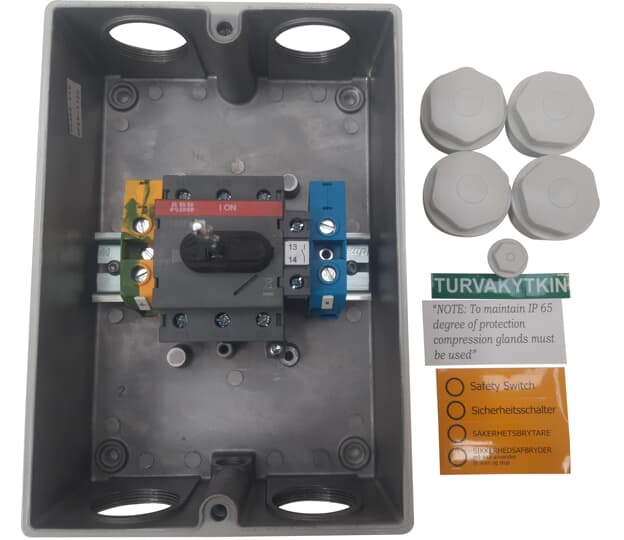 Säkerhetsbrytare aluminium 3-polig 25A 400V hjälpkontakt 1NO  UL94-5VA för lantbruk UV-beständig IP65 – Bild 2 av 3