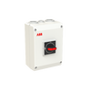 Plastkapslad säkerhetsbrytare 3-polig 30 kW/63A/400V med svart vred och ljusgrå kapsling 1 NO hjälpkontakt IP65