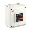 Plastkapslad säkerhetsbrytare 3-polig 7,5 kW/16A/400V med svart vred och ljusgrå kapsling 1 NO hjälpkontakt IP65