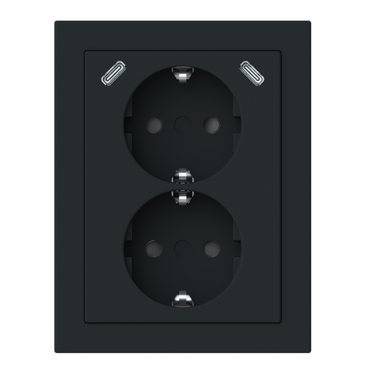 2-vägs hörnuttag med 2xUSB-C, Mattsvart