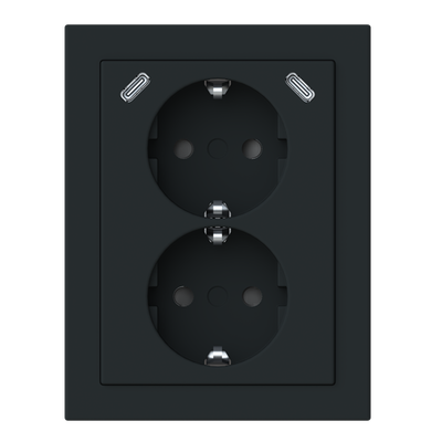 2-vägs hörnuttag med 2xUSB-C, Mattsvart