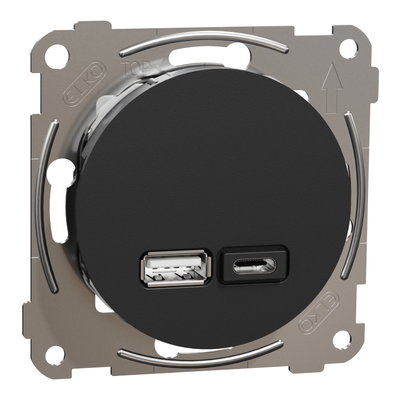 USB uttag typ A+C 21W svart