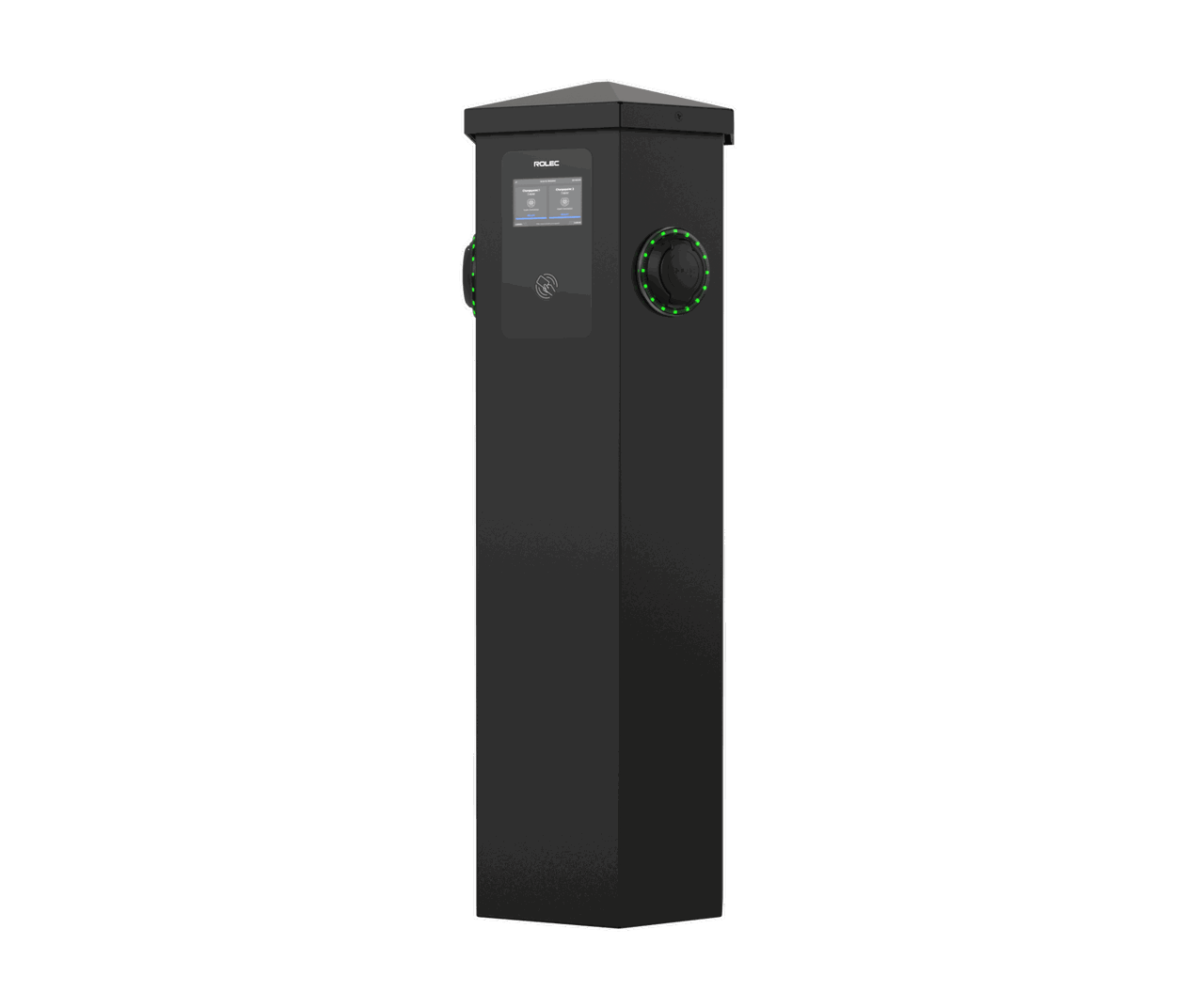 Rolec HEX laddstolpe med LCD-skärm, 2 uttag, upp till 22 kW