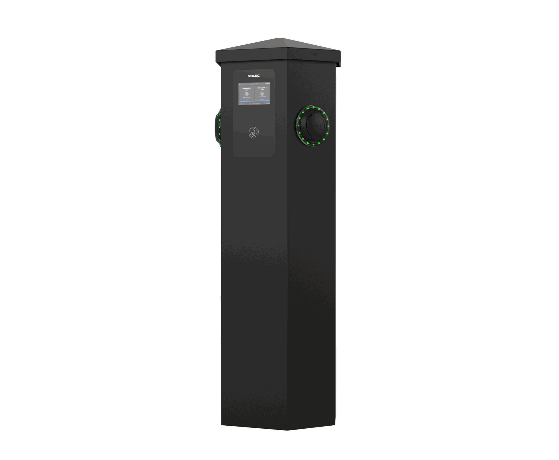 Rolec HEX laddstolpe med LCD-skärm, 2 uttag, upp till 22 kW