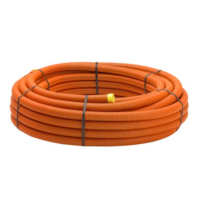 Uponor UDV-R 50/42 50m orange PEH, på ring med dragtråd, märkt "Telekabel" EBR beteckning SRN