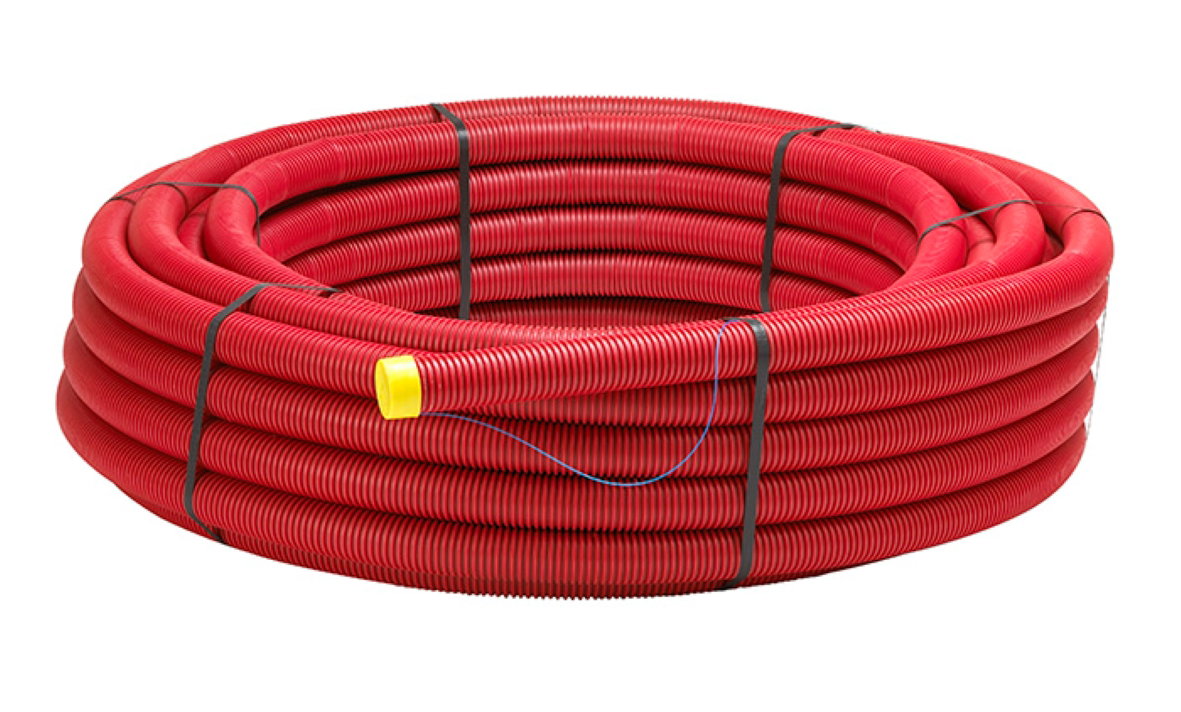 Uponor DW Blue 50 50M röd av PEH märkt ”Kraftkabel” EBR beteckning SRN