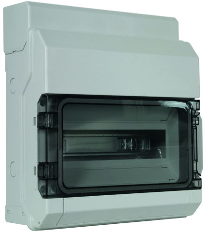 Insul. encl. f. surface mounting IP 65 f. DIN rail mounted devices 12 modules