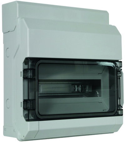Insul. encl. f. surface mounting IP 65 f. DIN rail mounted devices 12 modules