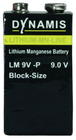 Battery 9V lithium 1300 mAh for operating temperatures up to 80°Celsius