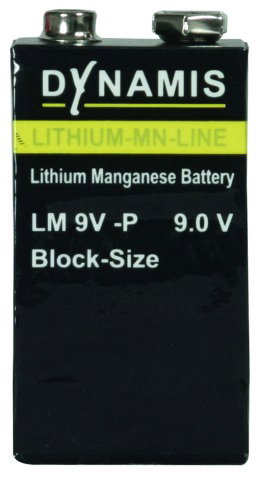Battery 9V lithium 1300 mAh for operating temperatures up to 80°Celsius