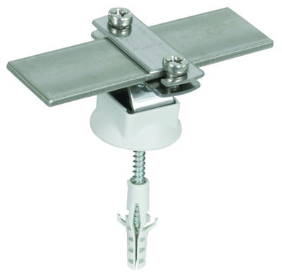 Conductor holder StSt f. Fl 30mm/Rd6-10mm with wood screw and plastic dowel D 8mm