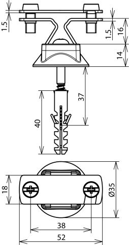 Conductor holder StSt f. Fl 30mm/Rd6-10mm with wood screw and plastic dowel D 8mm – Görsel 2 / 2