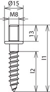 Wood screw with threaded head M8x13mm St/gal Zn L 53mm