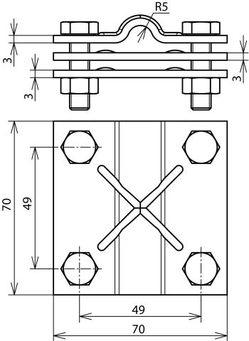 Cross unit Cu f. Rd 8-10/Fl 30-40mm Fl 30-40/30-40mm, intermediate plate – Görsel 2 / 2