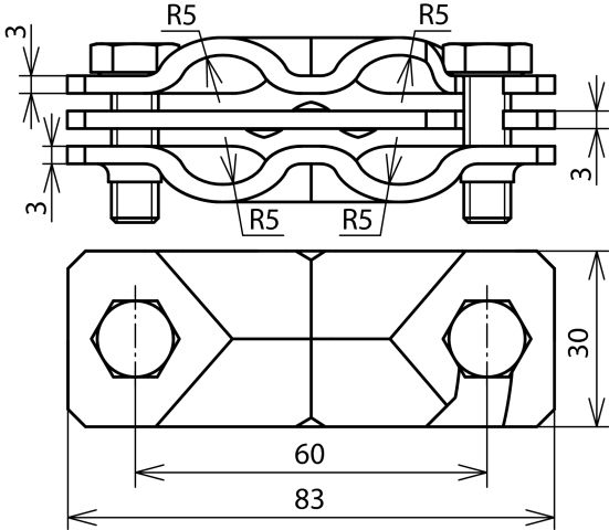 SVP clamp St/tZn f. Rd 8-10/8-10mm - Rd 8-10/Fl 30mm-Fl 30/30mm, interm. pl. – Görsel 2 / 2