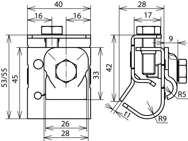 Gutter clamp St/tZn f. bead 16-22mm with clamping frame f. Rd 6-10mm – Görsel 2 / 2