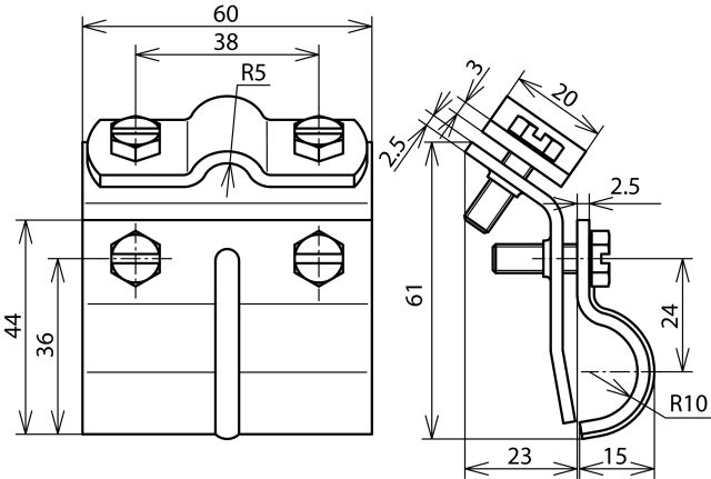 Gutter clamp St/tZn f. bead 13-25mm width 60mm with cleat for Rd 7-10mm – Görsel 2 / 2