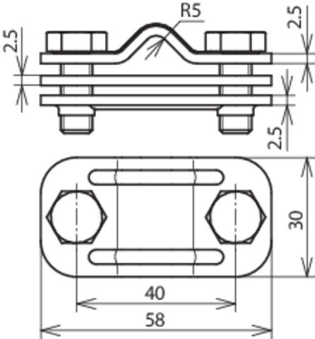 UNI disconnecting clamp, StSt with intermediate plate for Rd 8-10/Fl 30mm – Görsel 2 / 2