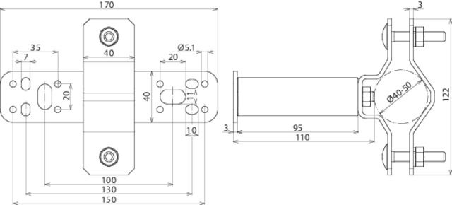 Wall mounting bracket StSt f. vertical mounting w. cleat f. pipes D 40-50mm – Görsel 2 / 2