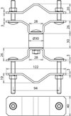Fixing clamp for pipes D 40mm w. spacer 35mm for supp. tubes D 45-65mm StSt