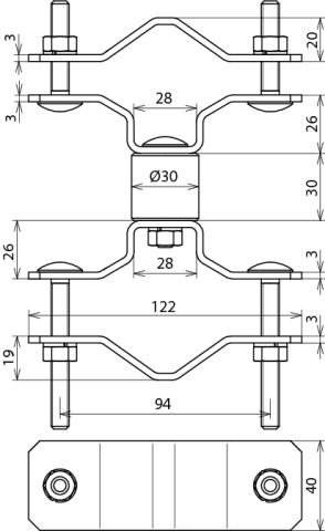 Fixing clamp for pipes D 40mm w. spacer 35mm for supp. tubes D 45-65mm StSt – Görsel 2 / 2