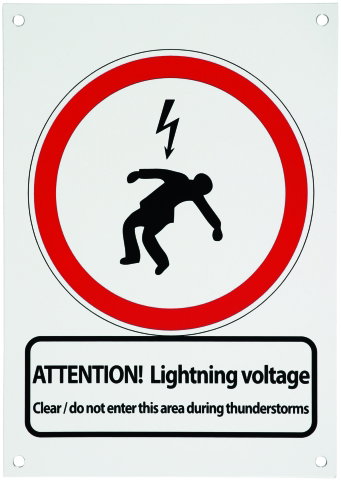 Warning sign 210x297x0.7mm GER/ENG Achtung Blitzsp. / Attention Lightn.