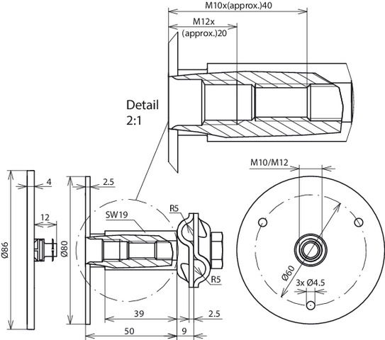 Fixed earthing terminal type M M10/M12 StSt(V4A) w. MV clamp f. Rd 8-10mm St/tZn – Görsel 2 / 2