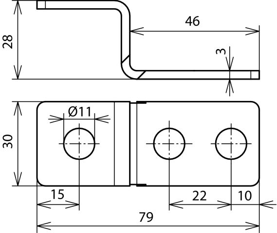 End piece Z-shaped St/tZn with 3 bores D 11mm – Görsel 2 / 2