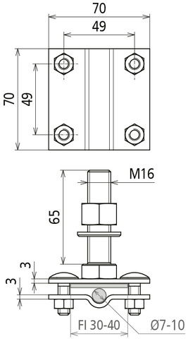 Clamp f. fixed earthing terminal M16 f. Rd 7-10/Fl30-40mm StSt (V4A) – Görsel 2 / 2