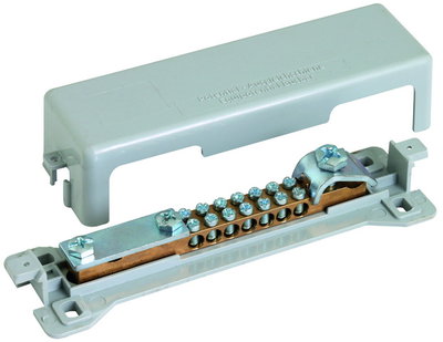 Equipotential bonding bar w. cover 7x 2.5-25mm² Fl 30x3.5mm Rd 7-10mm