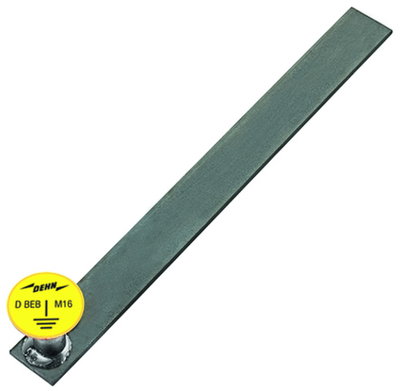 Flat steel earthing bridge, conn. plate with M16 thread D 50mm H 58mm L 400mm