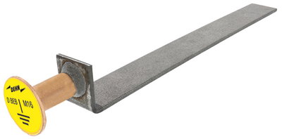 Flat steel earthing bridge, conn. plate with M16 thread D 50mm h 402mm