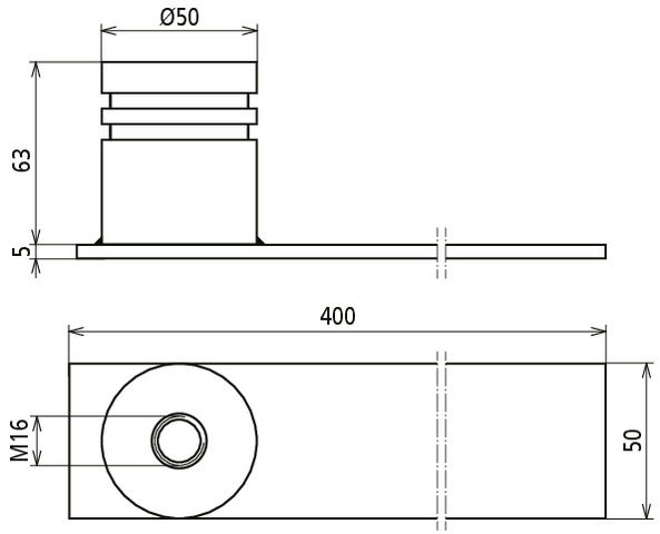 Flat steel earthing bridge, with conn. el. + M16 thread D 50mm H 63mm L 400mm – Görsel 2 / 2
