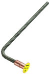 Reinf. steel earthing bridge, angled, conn. plate with M16 thread D 50mm
