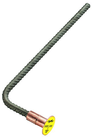Reinf. steel earthing bridge, angled, conn. plate with M16 thread D 50mm