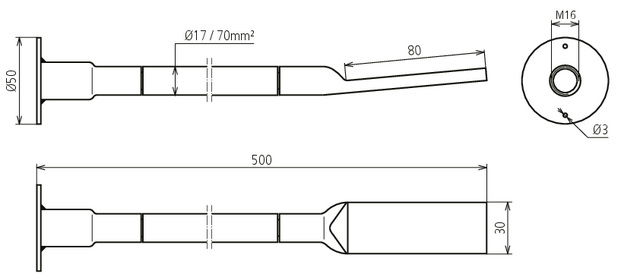 Copper cable earthing bridge H07V-K, conn. plate M16, lug 80X30mm L 500mm – Görsel 2 / 2