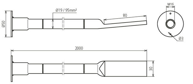 Copper cable earthing bridge NYY-O, conn. plate M16, lug 80X30mm L 2000mm – Görsel 2 / 2