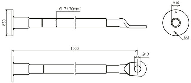 E. br. f. earthing large pipes L 1000mm, conn. plate M16 and cable lug B 13mm – Görsel 2 / 2
