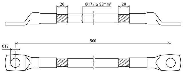 Steel rope earthing connector, cable lug on both ends D 17mm L 500mm – Görsel 2 / 2