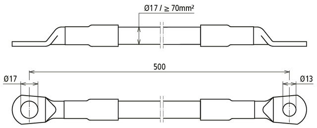 Steel rope earthing connector, cable lug on both ends D 13/17mm L 500mm – Görsel 2 / 2