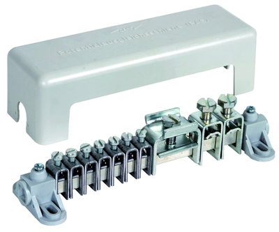 Equipotential bonding bar with cover 7x 2.5-25mm² 2x16-95mm² 1x Fl 30x4mm